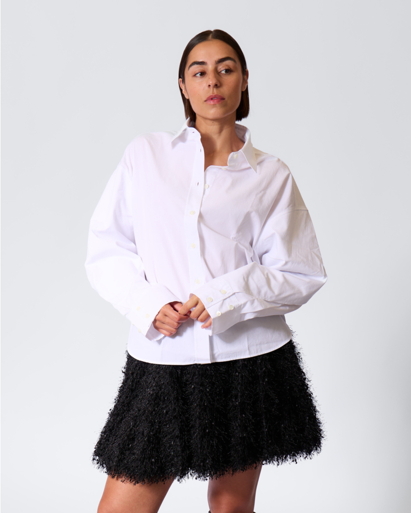 Poplin Blouse met overlay mouwdetail Wit