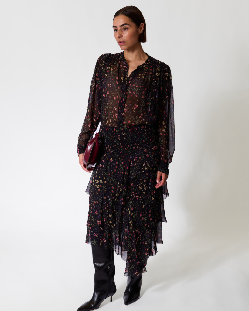 Florine Blouse met Bloemenprint Zwart/Ecru