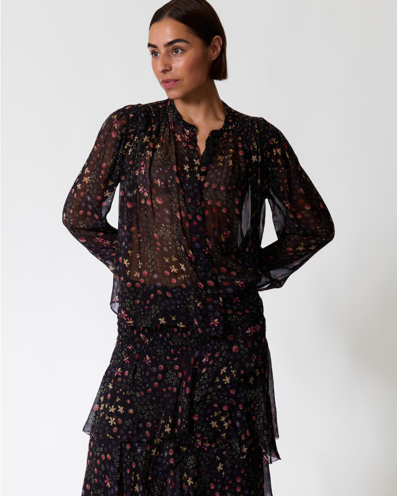 Florine Blouse met Bloemenprint Zwart/Ecru