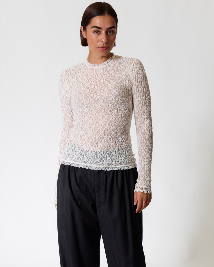 Brany Sheer Kanten Longsleeve Wit