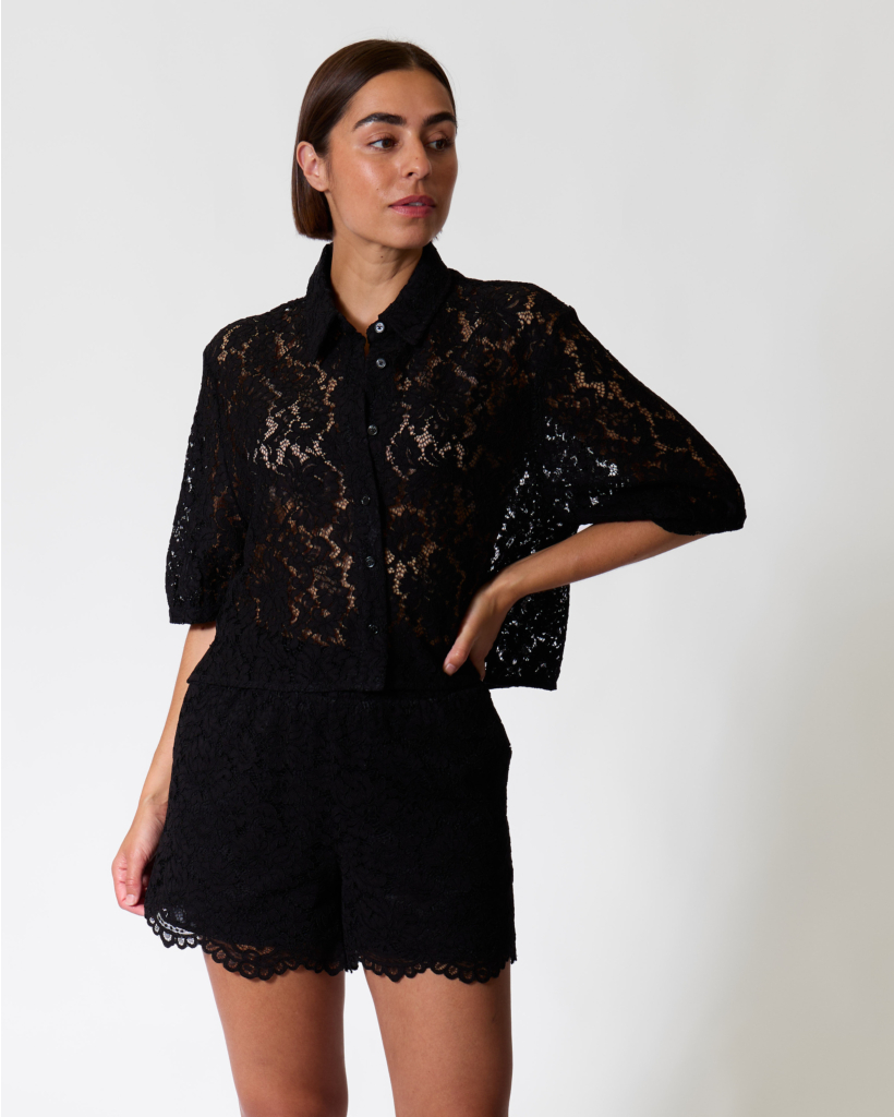 Shayna Kanten Blouse Zwart