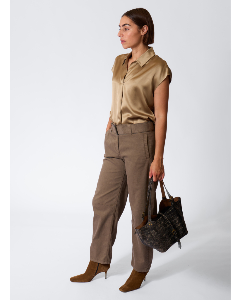 Korte Mouwen Satijnen Blouse Salie