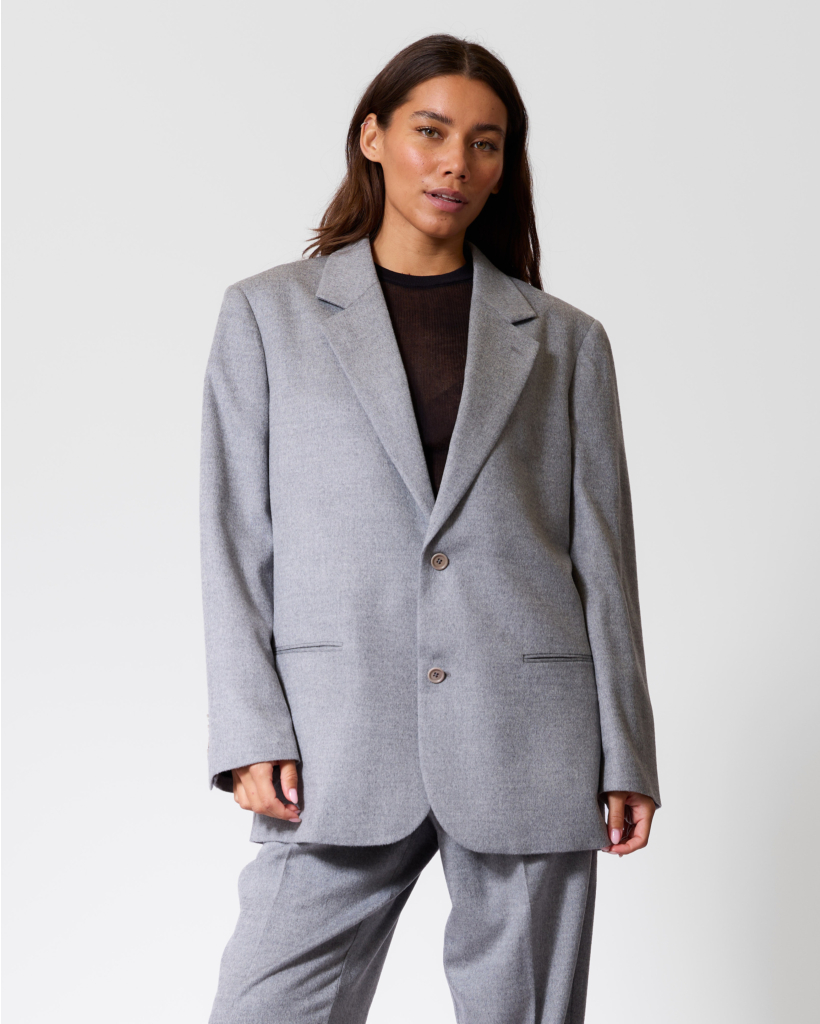 Alpaca/Zijdeblend Oversized Blazer Lichtgrijs