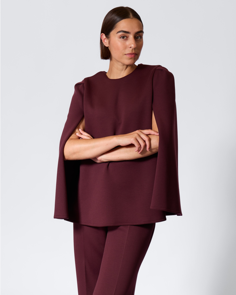 Fleur Cape Blouse Aubergine
