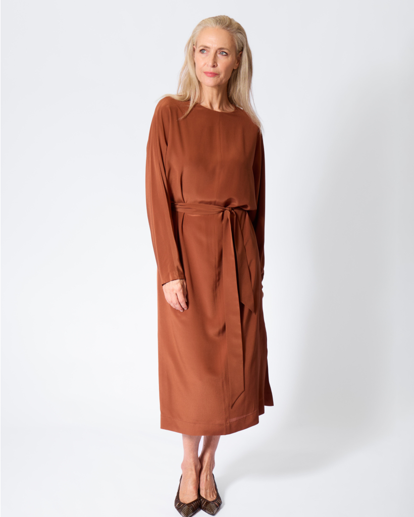 Arthur Zijde Crepe Jurk Brick