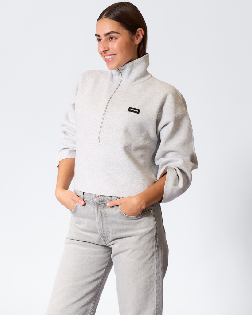 Half-zip Cropped Sweater Grijs Melange