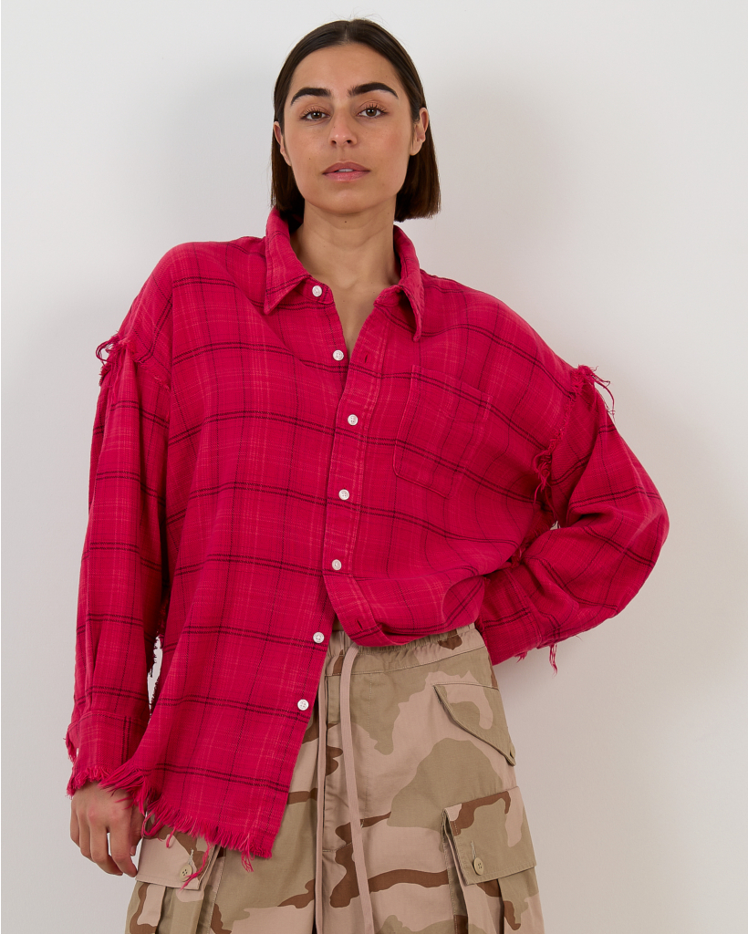 Shredded Seam Drop Neck Shirt Deep Pink