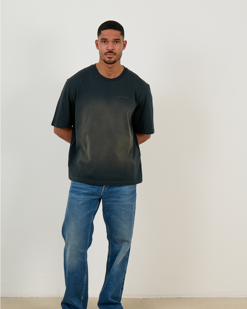 Gebleekt T-shirt met Geborduurd Logo Zwart