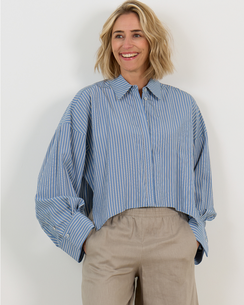 Oshia Gestreepte Cropped Blouse Blauw/Wit