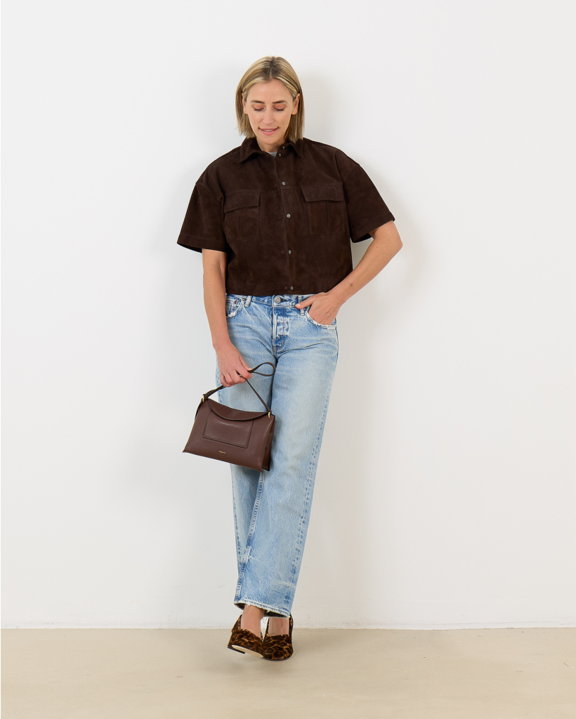 Brisa Blouse Korte Mouw Suede Bruin 