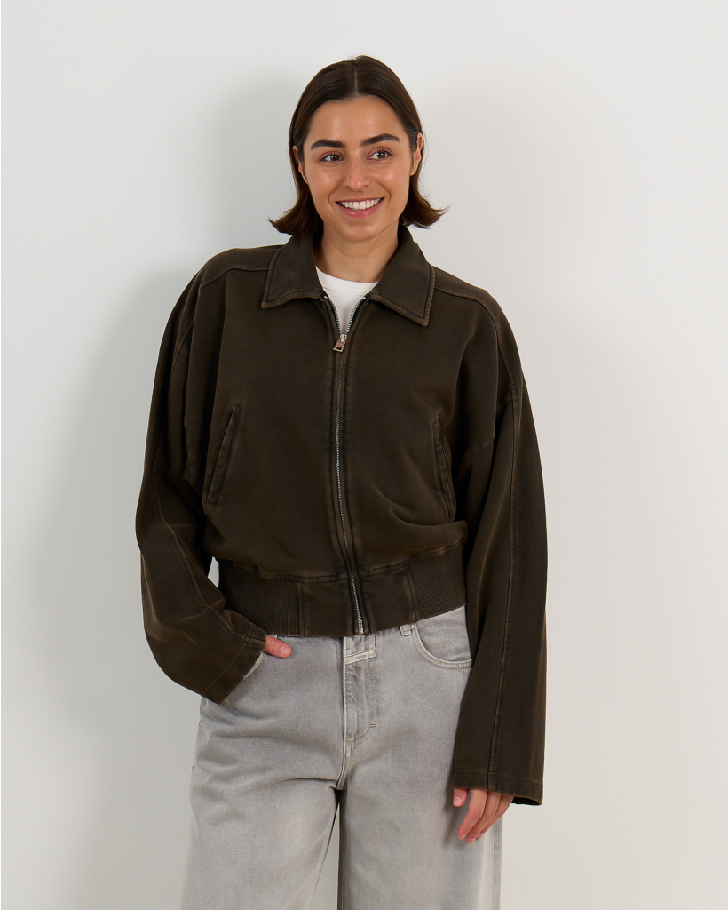 Bomber Sweatvest Verwassen Bruin 