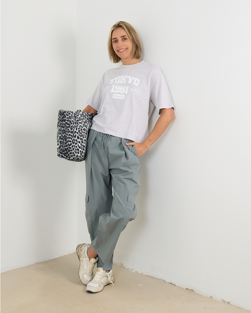 T-shirt grey melange opdruk 