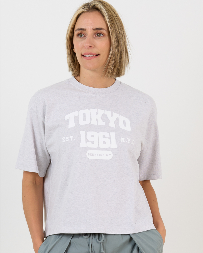 T-shirt grey melange opdruk 