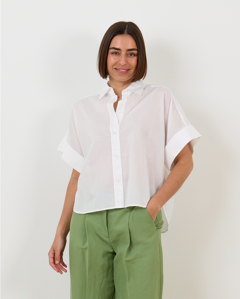 Turn Up Korte Mouwen Blouse Wit