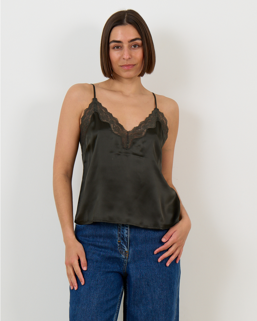 Pip Zijden Top Dark Green