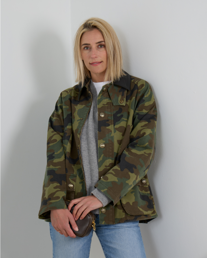 Andrew Parka Camouflage Jack met Leren Kraag Groen