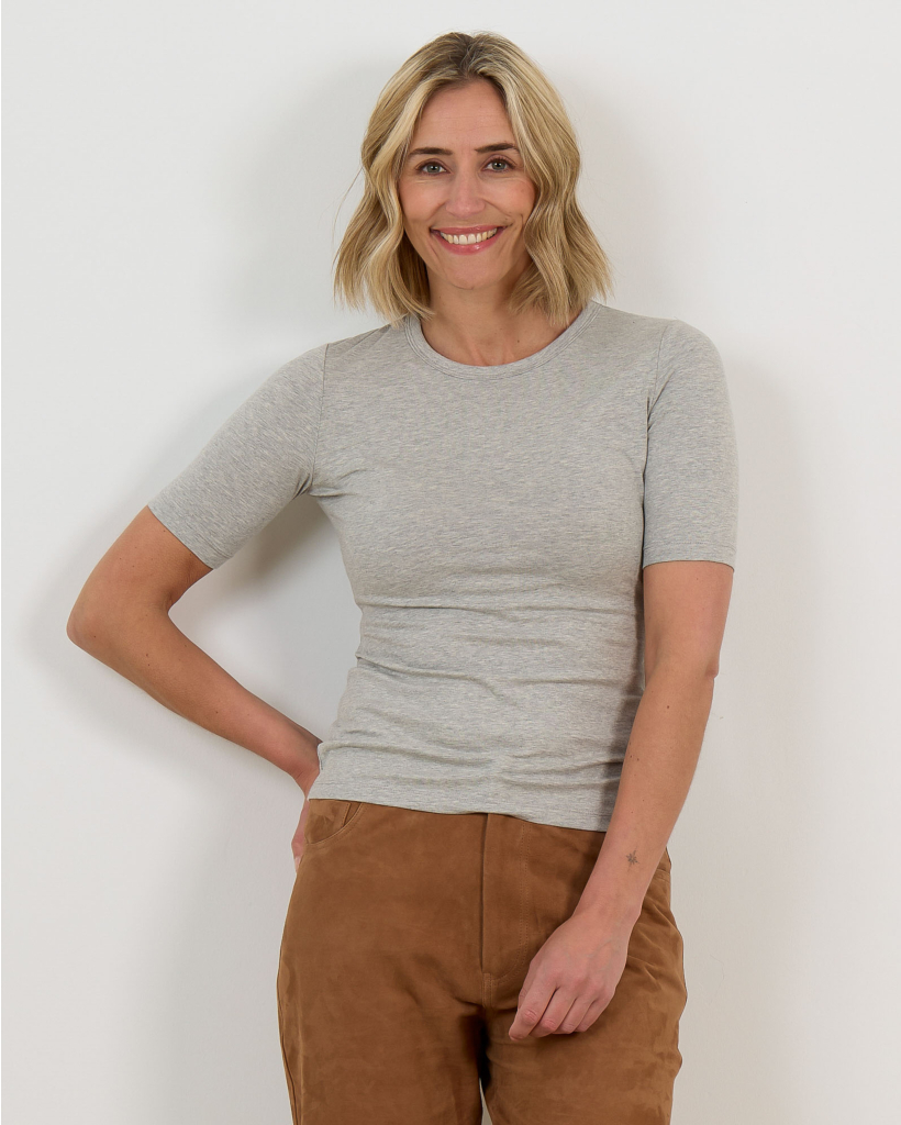 Aangesloten T-shirt Ronde Hals Heather Grey