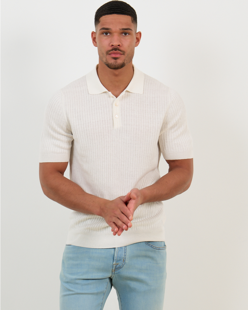Linnen Mix Polo Off White