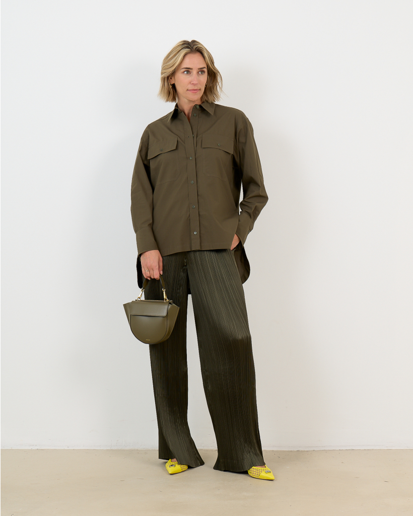 Satijnen Amber Geplooide Wide-Leg Pantalon Groen