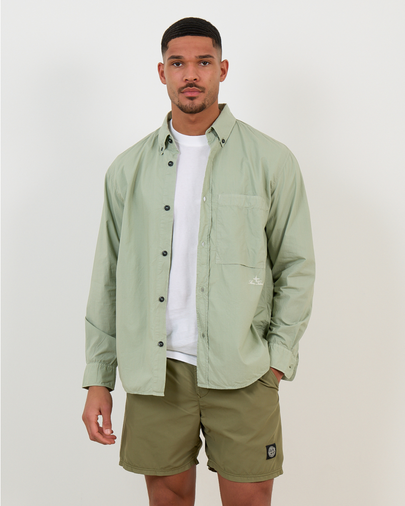 1100027 Katoenen Overshirt met Borstzak Licht Groen 