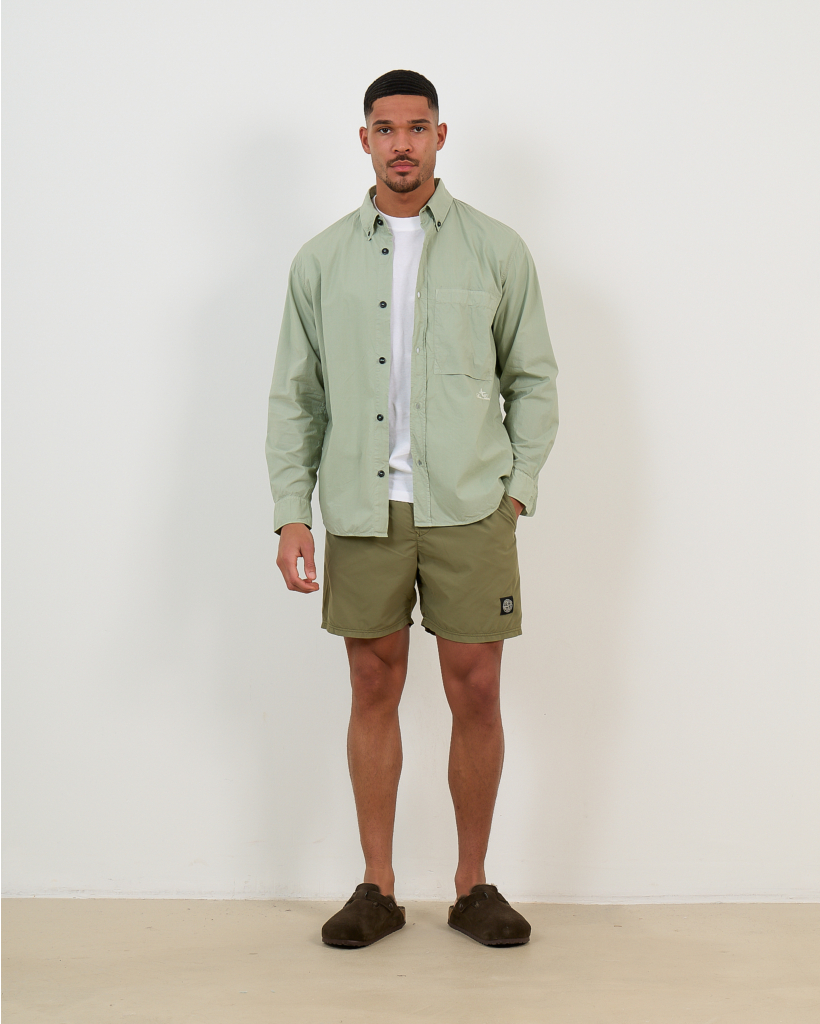 1100027 Katoenen Overshirt met Borstzak Licht Groen 