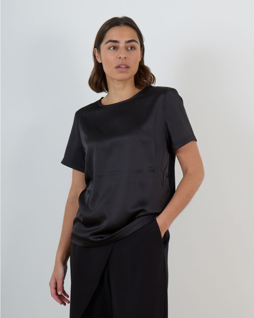 Satijn en Jersey T-Shirt Zwart