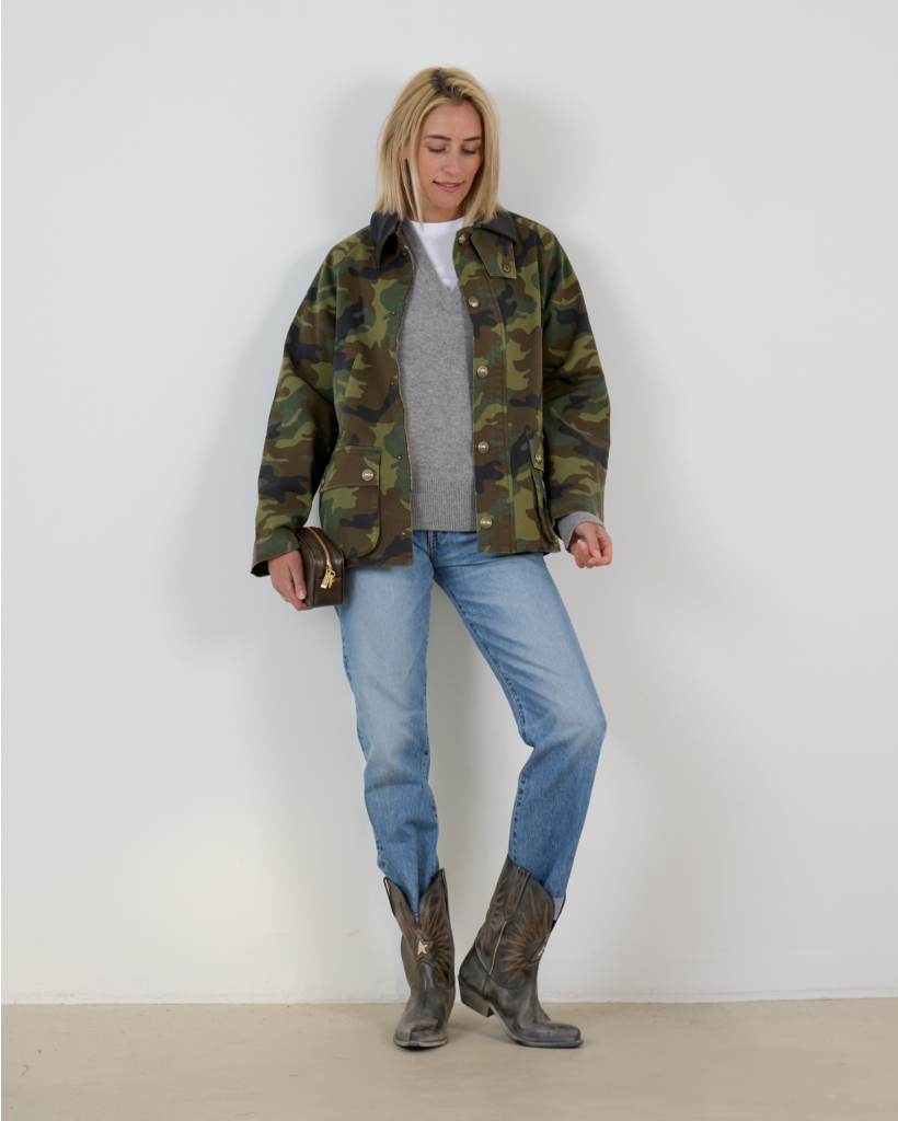 Andrew Parka Camouflage Jack met Leren Kraag Groen