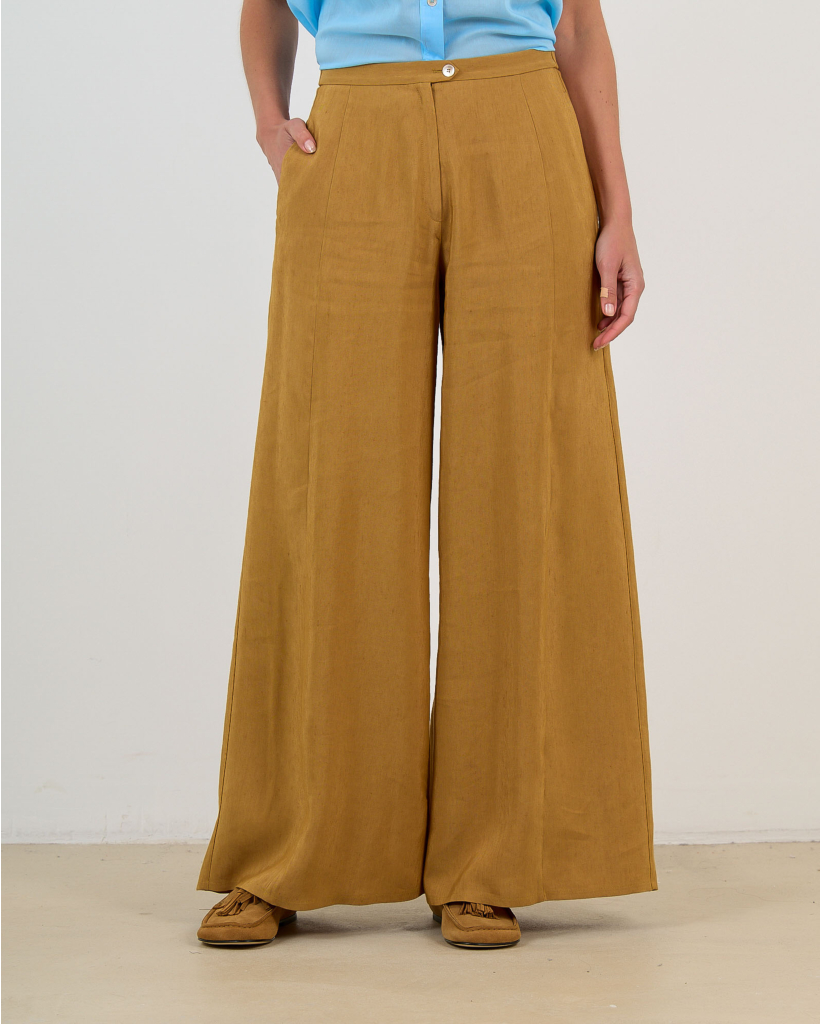 Linnen Wide-Leg Pantalon Goud Bruin