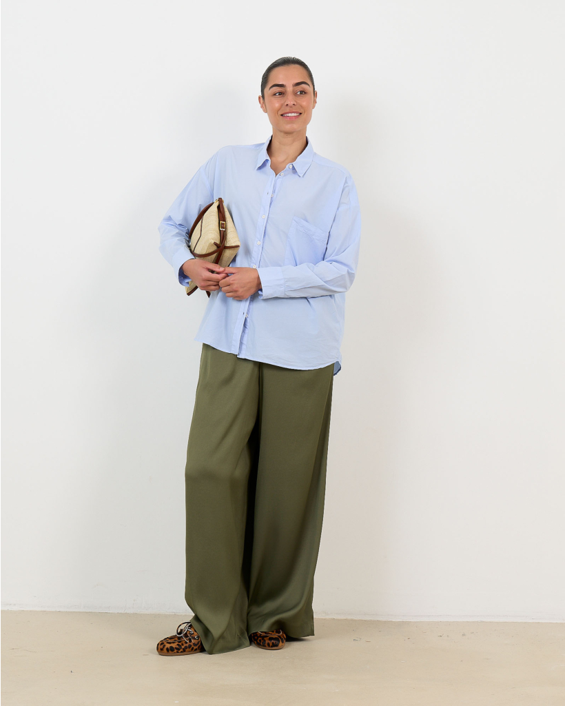 Tweezer Wijde Pantalon in Satijn Groen