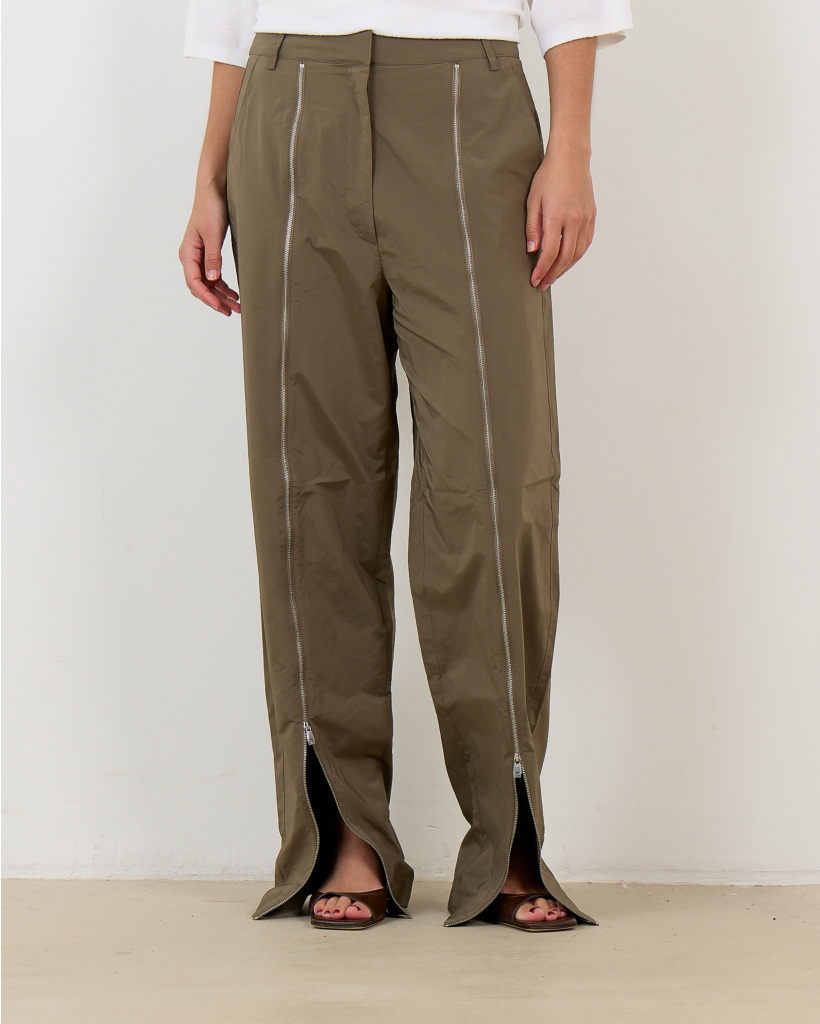 Nylon Zipper Broek Dark Taupe
