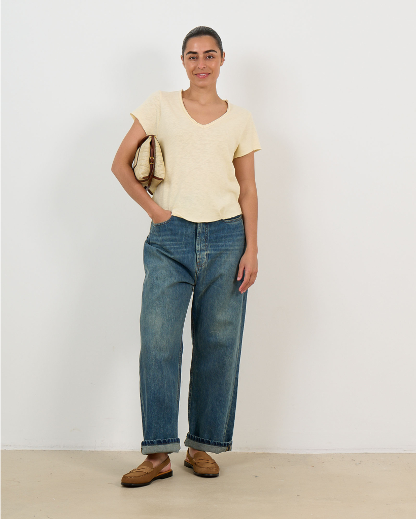 Sonoma Gemeleerd T-Shirt met V-Hals Vintage Vanilla