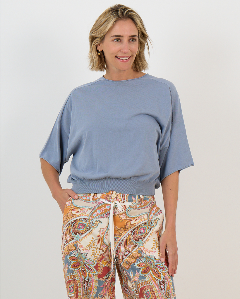 Dilary Pullover Korte Mouw en Ronde Hals Grijs Blauw