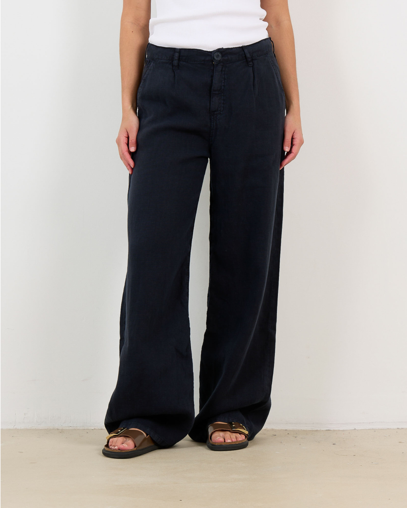 Skater Pleats Marine Linnen Pantalon 