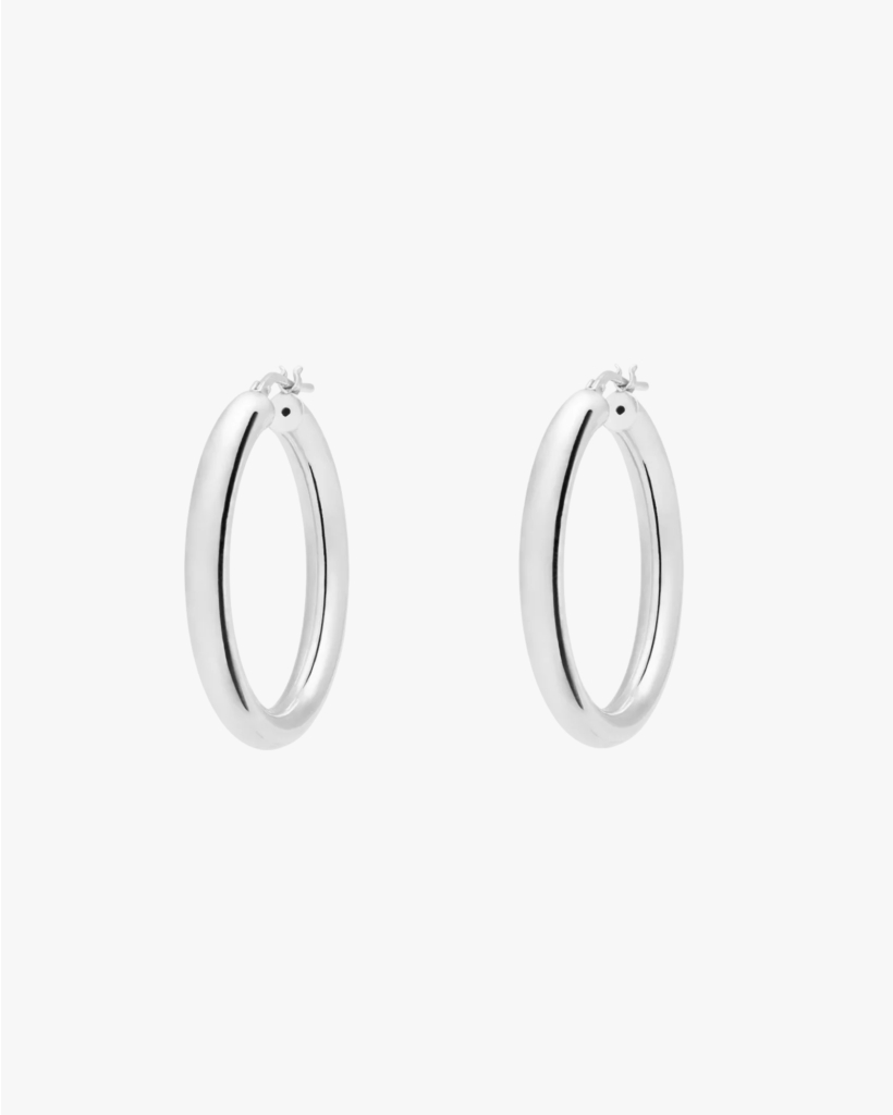 Round Plain Hoop Earrings Silver