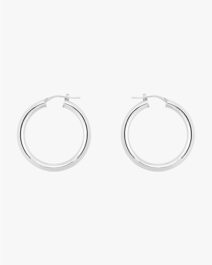 Round Plain Hoop Earrings Silver