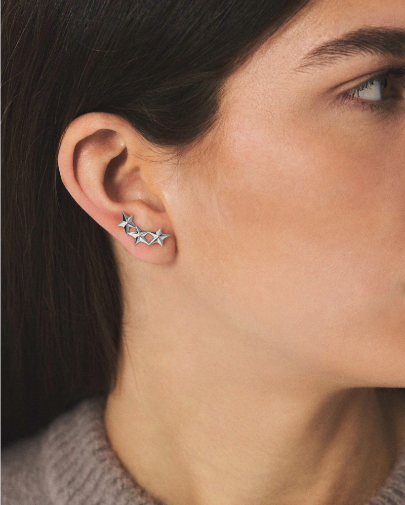 Single Stars Aligned Stud Silver