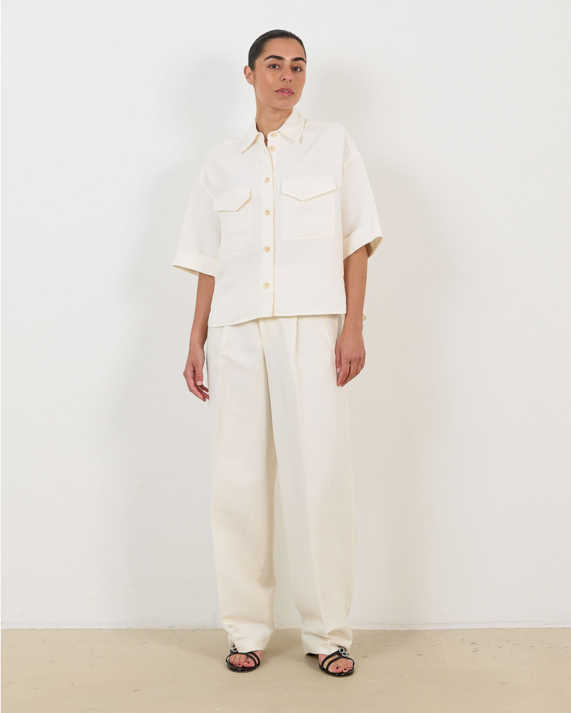 Wendlyn Linnen Wijde Barrel Pantalon Off White