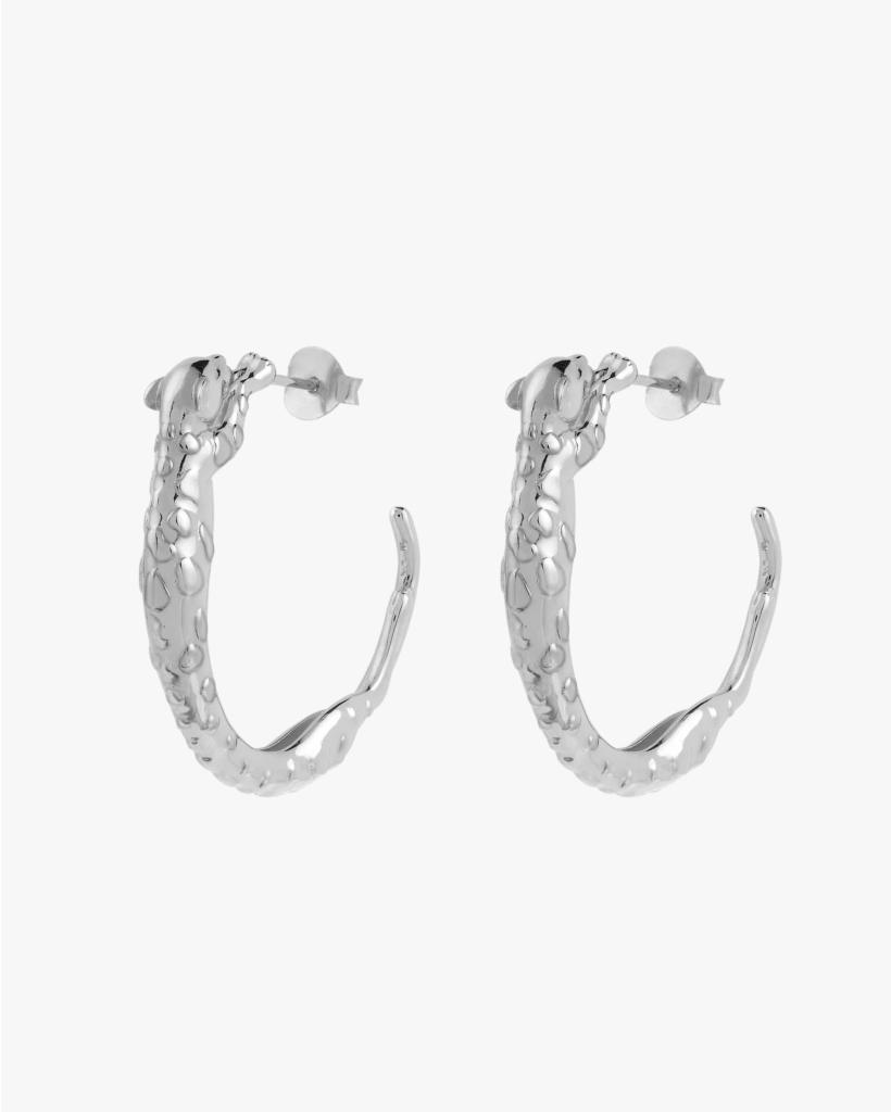 Big Wild Arc Hoop Earrings Silver