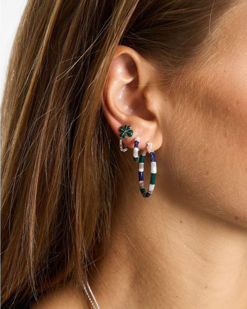 Single Lucky Shamrock Chain Stud Silver