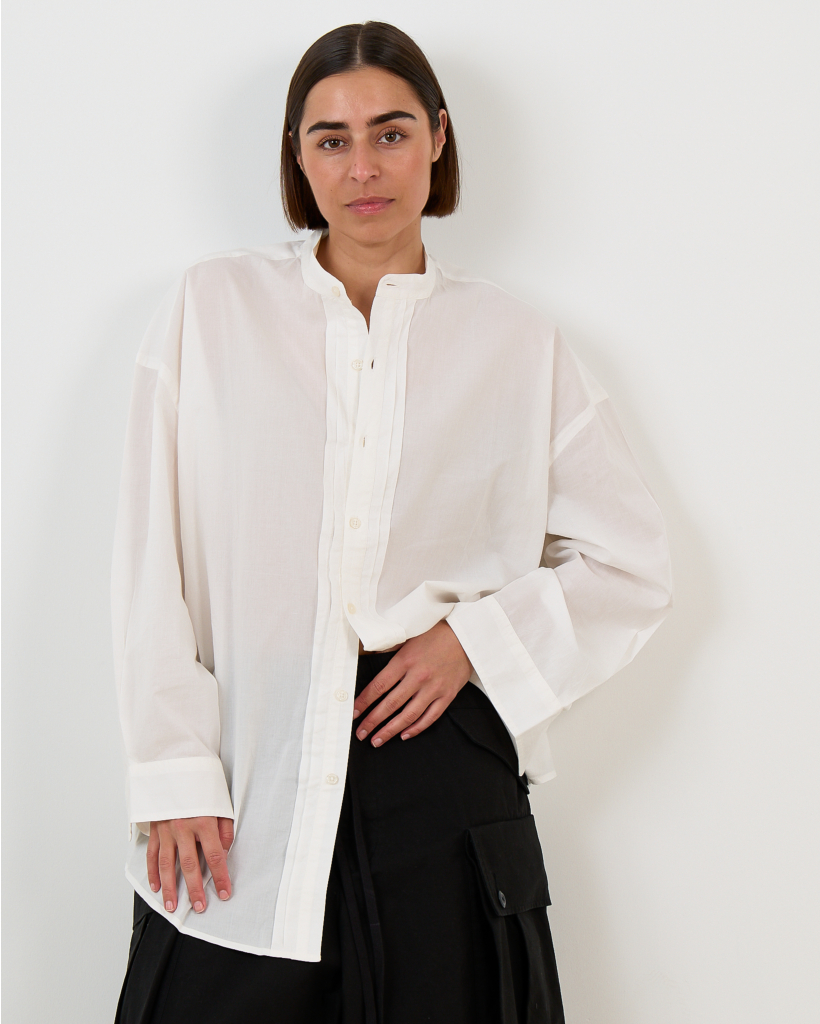Pleated Front Shirt White