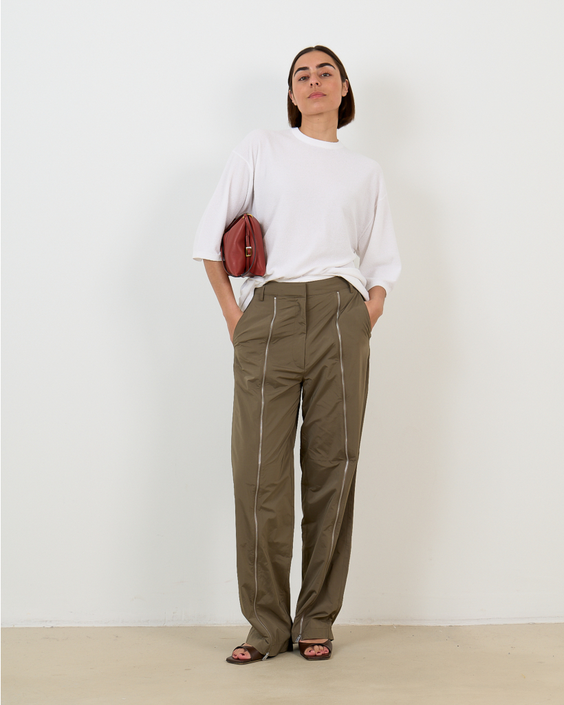 Nylon Zipper Broek Dark Taupe