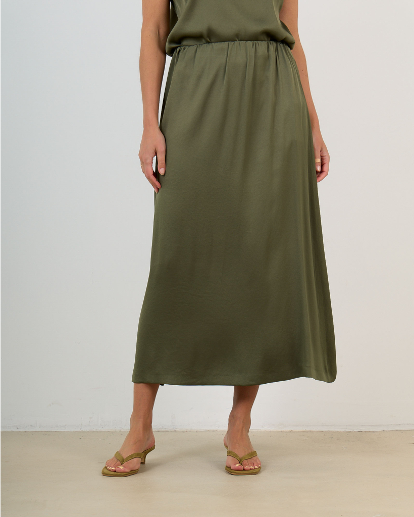 Idonea Midirok met Elastische Tailleband in Satijn Groen
