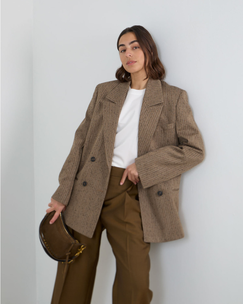 Wollen Double Breasted Blazer Herringbone Khaki