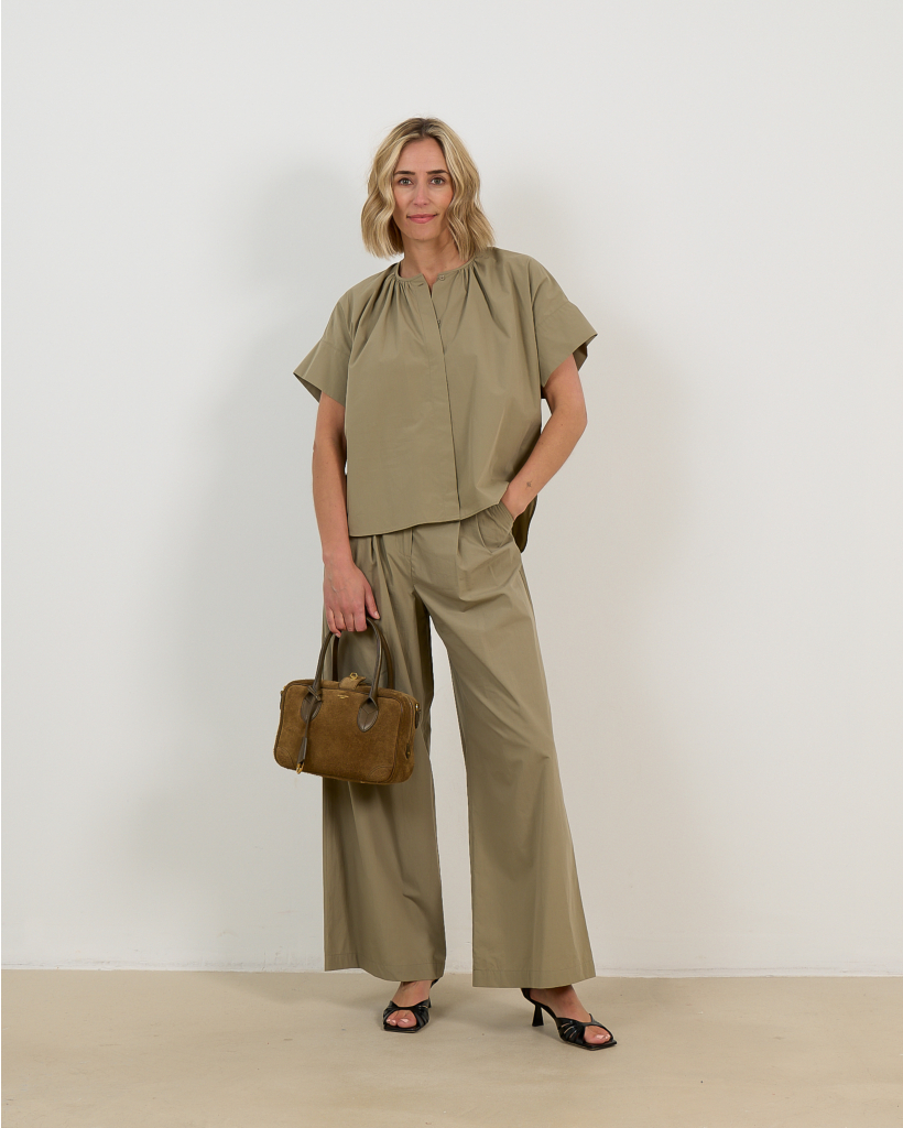Cotton Poplin Crewneck Shirt Olive Green