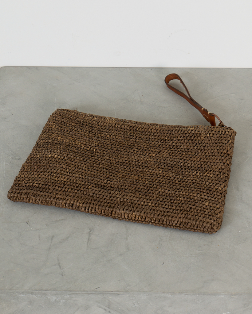 Ampy Crochet Raffia Clutch Dark Tea