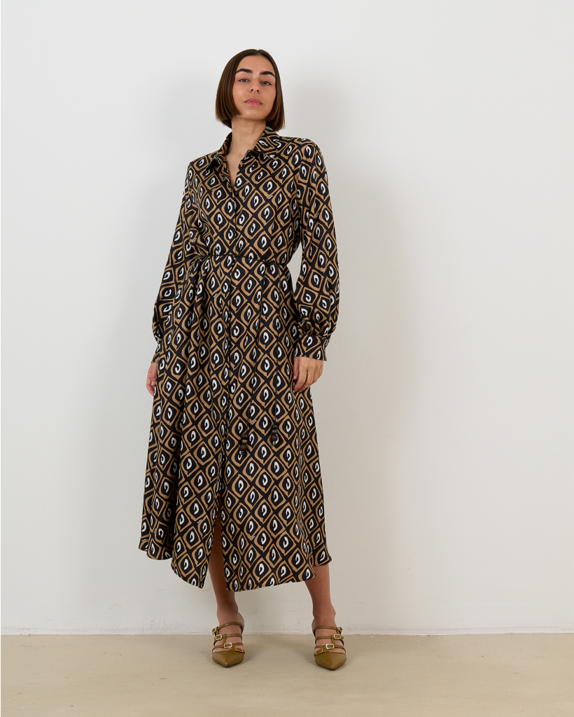 jurk lange mouw midi 001 black prints
