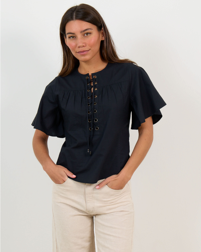 Dianga Blouse Korte Mouw Zwart