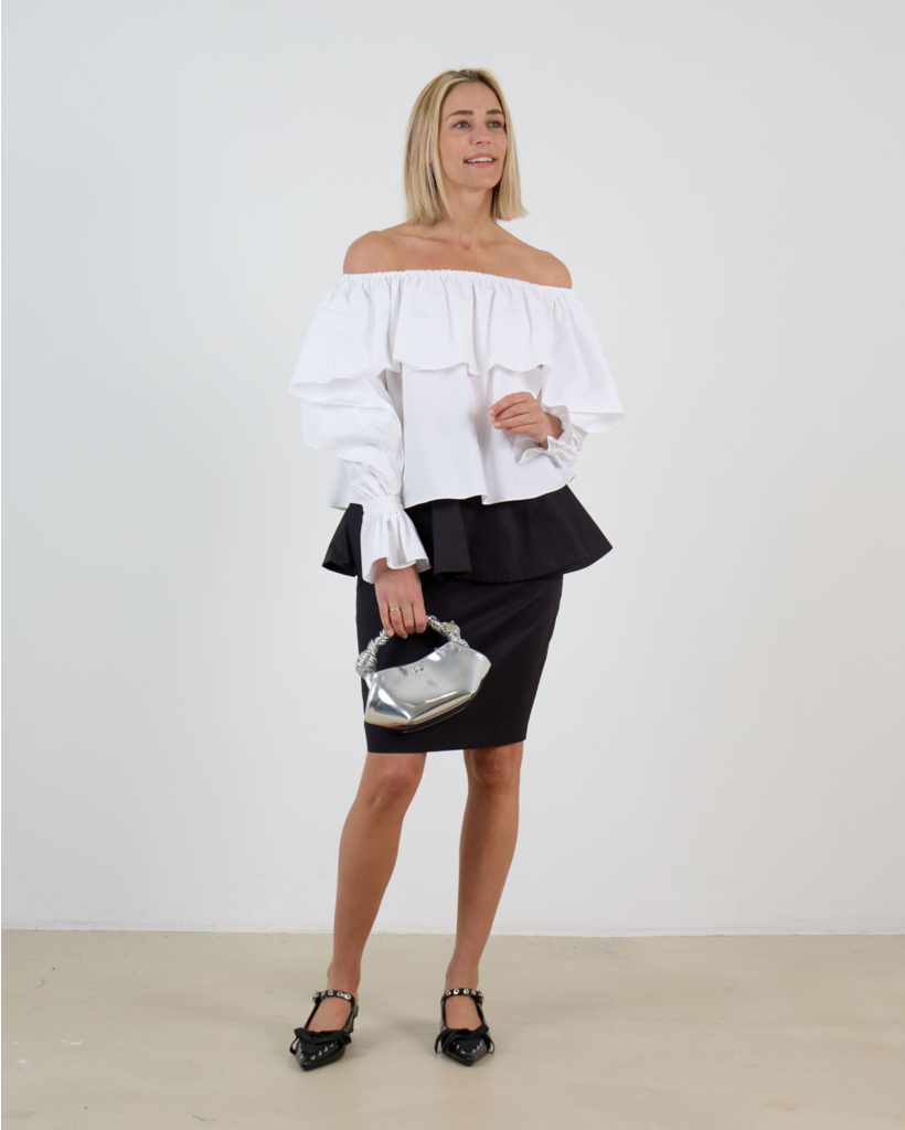Dakota Peplum Midi Rok Recht Zwart