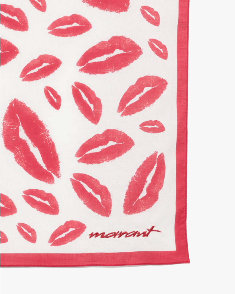 Sjaal met lippen print ecru/rood