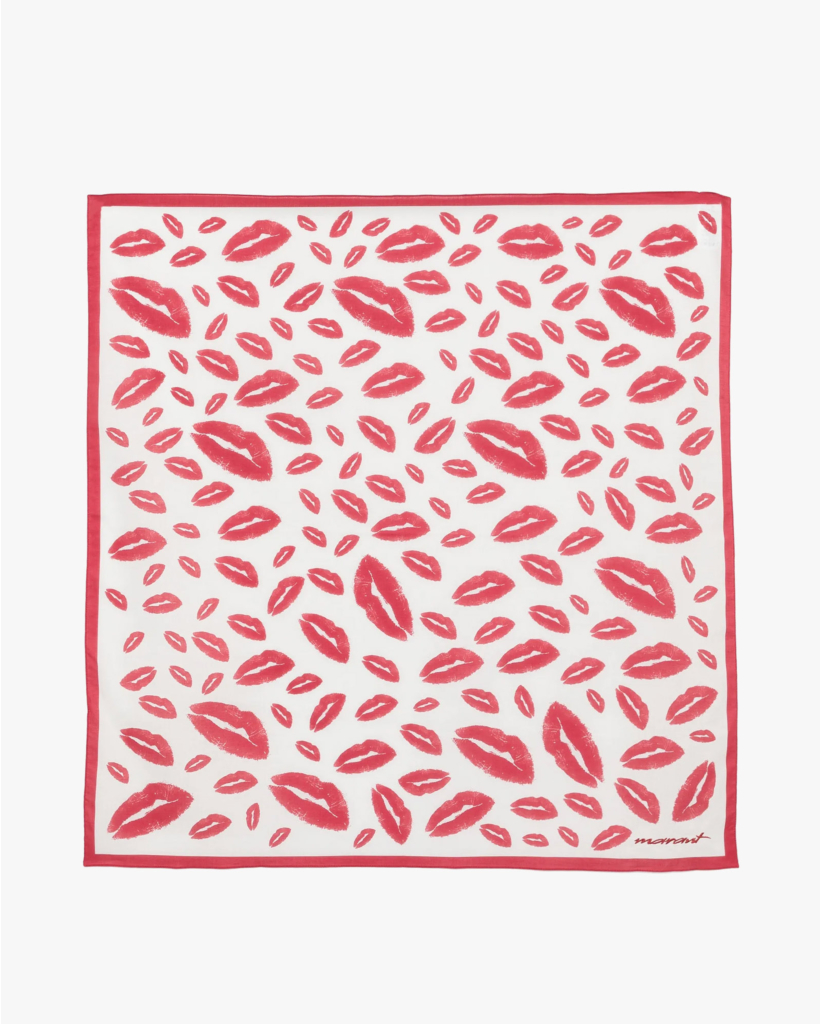 Sjaal met lippen print ecru/rood